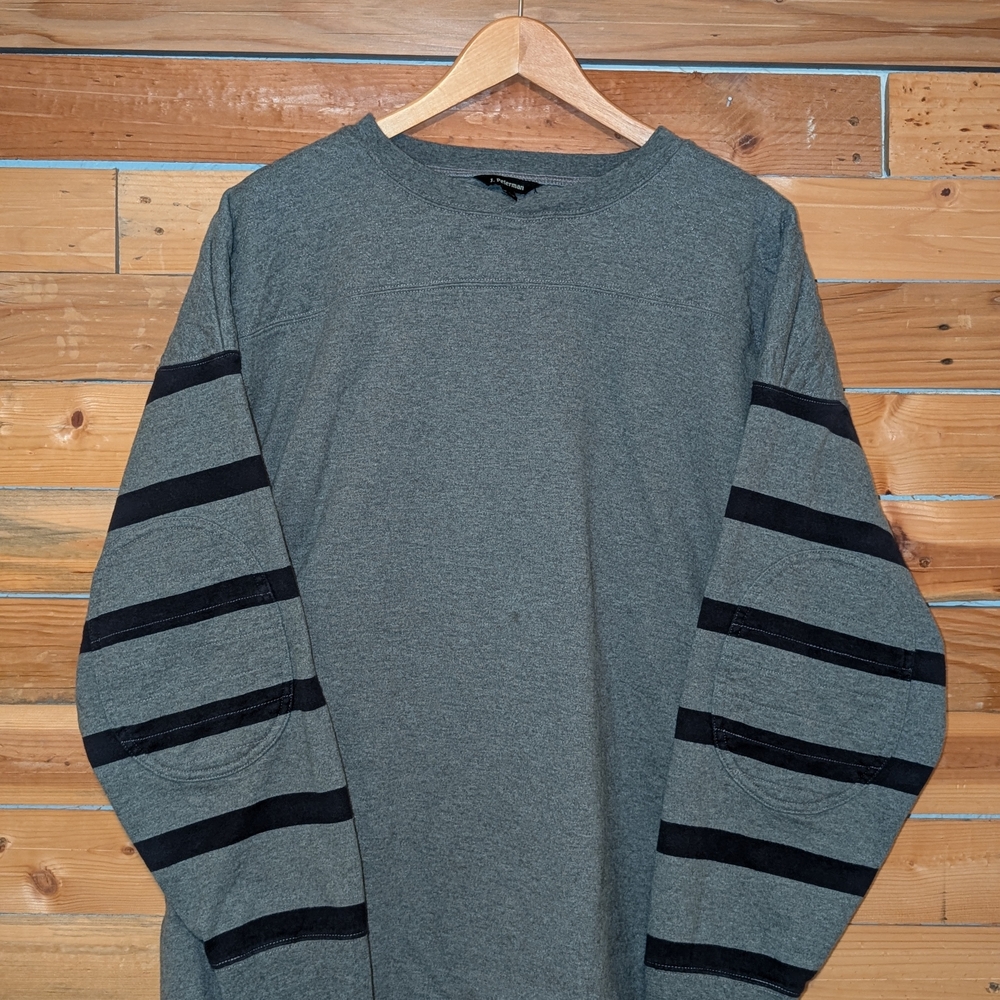 J. Peterman Gray Long-Sleeve Crew with Black Sleeve Stripes